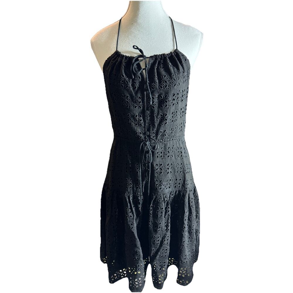 J.Crew Eyelet Dress Womens Anguilla Black Mini Halter Fit‎ & Flare coquette 12